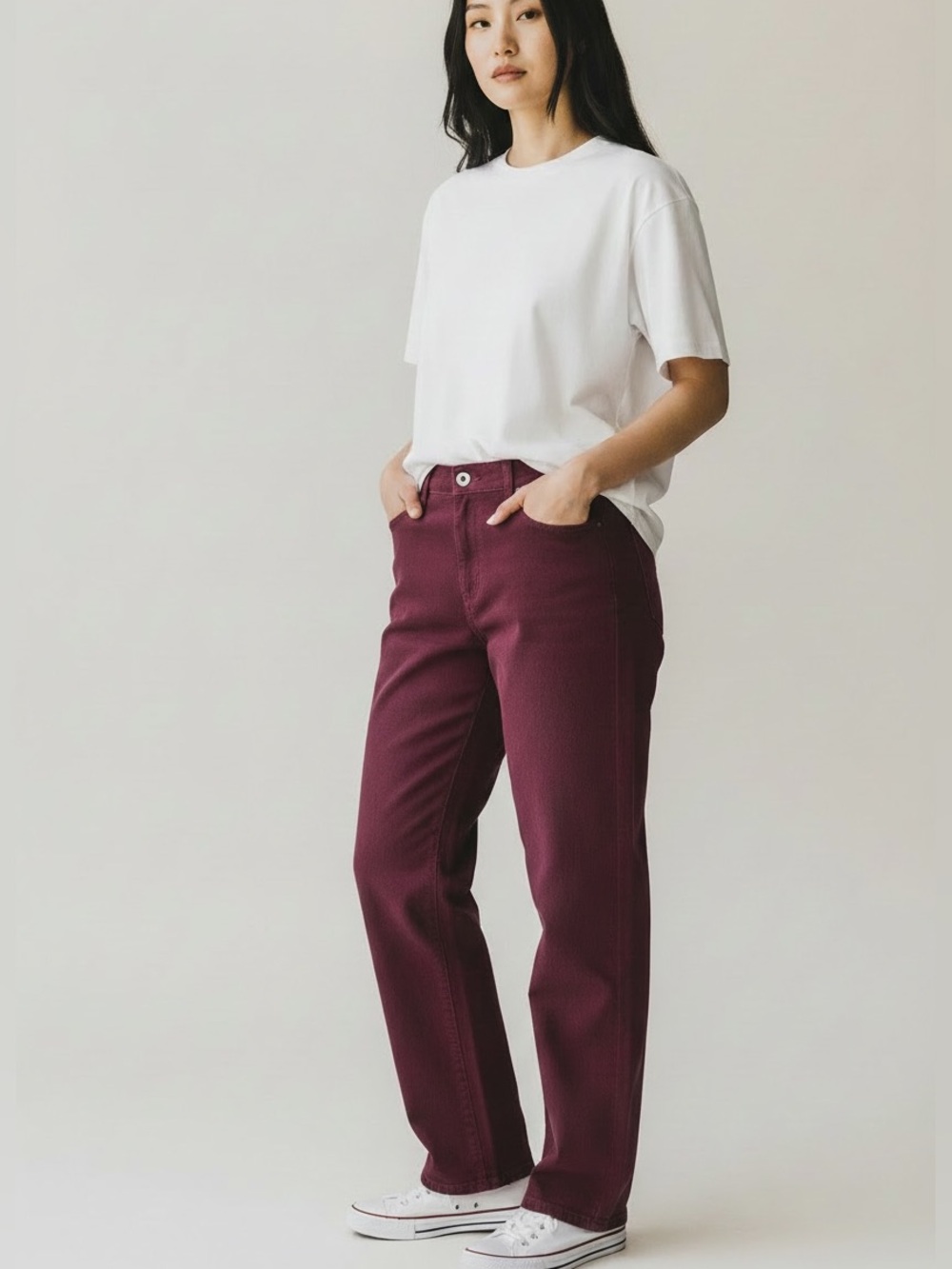 United Colors of Benetton (10) Burgundy Straight Leg Jeans High Rise Stretch